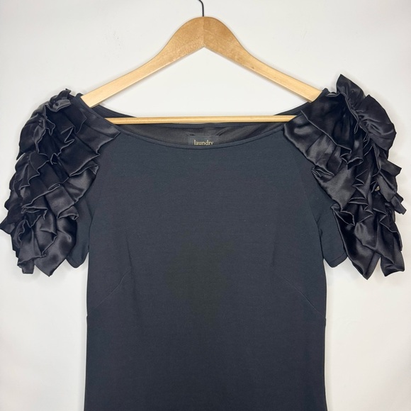 Laundry By Shelli Segal Black Mini Dress with Ruffled Sleeves Size 4 - Picture 2 of 8
